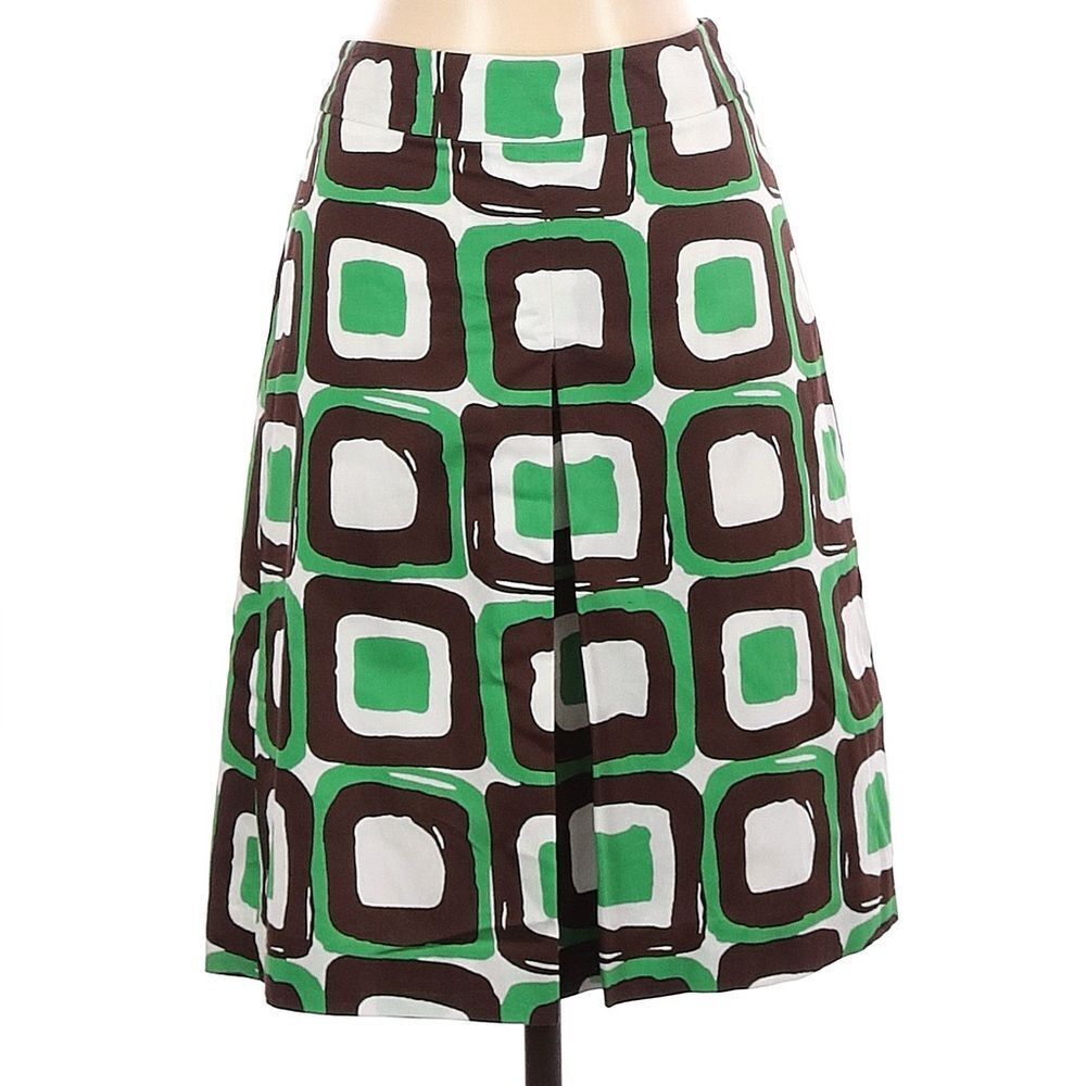 Banana Republic Geometric A-Line Skirt Women's 4 Brown Green Cotton Career NWOT‎
